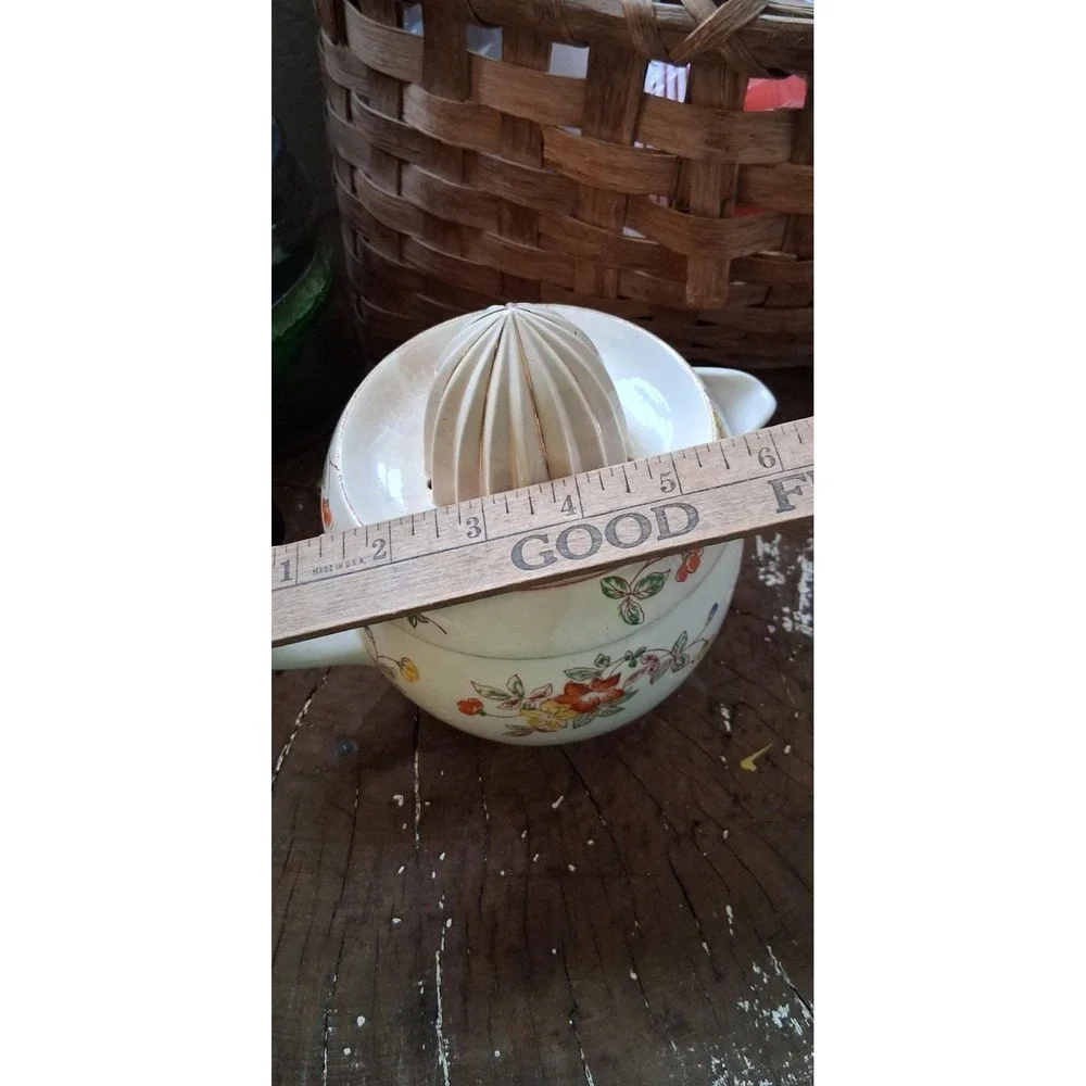 Vintage Large 2 Piece Porcelain Flowered Hand Juicer/ Spout & Handle Japan 1920s